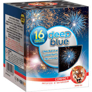 Compact DEEP BLUE – 16 Coups Mosaïques Bleues et Étoiles Blanches Clignotantes - La Boutique De L'artificier