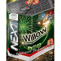 Compact WILLOW – 19 Coups Pivoines Colorées avec Bouquet Final Crépitant Doré - La Boutique De L'artificier