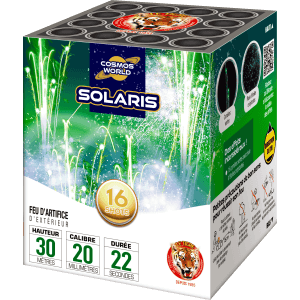 Compact SOLARIS – 16 Coups Comètes Vert Émeraude et Pluie Crépitante - La Boutique De L'artificier