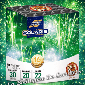 Compact SOLARIS – 16 Coups Comètes Vert Émeraude et Pluie Crépitante - La Boutique De L'artificier