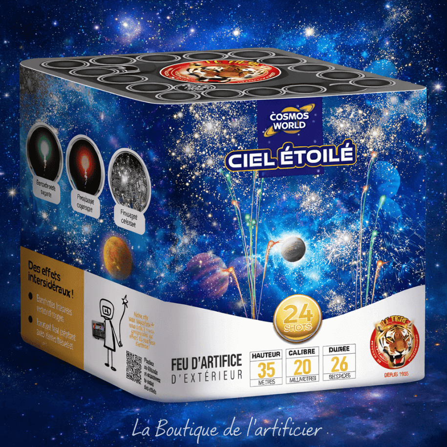 Compact CIEL ÉTOILÉ – 24 Coups Bombettes Traçantes Rouge et Vert - La Boutique De L'artificier