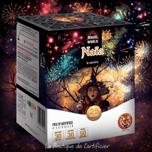 Compact NAÏA – 25 Shots Comètes et Étoiles Multicolores - La Boutique De L'artificier