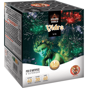 Compact YLDRA – 16 Shots Palmiers Bleus et Lucioles Vertes Rouges - La Boutique De L'artificier