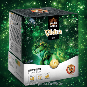 Compact YLDRA – 16 Shots Palmiers Bleus et Lucioles Vertes Rouges - La Boutique De L'artificier