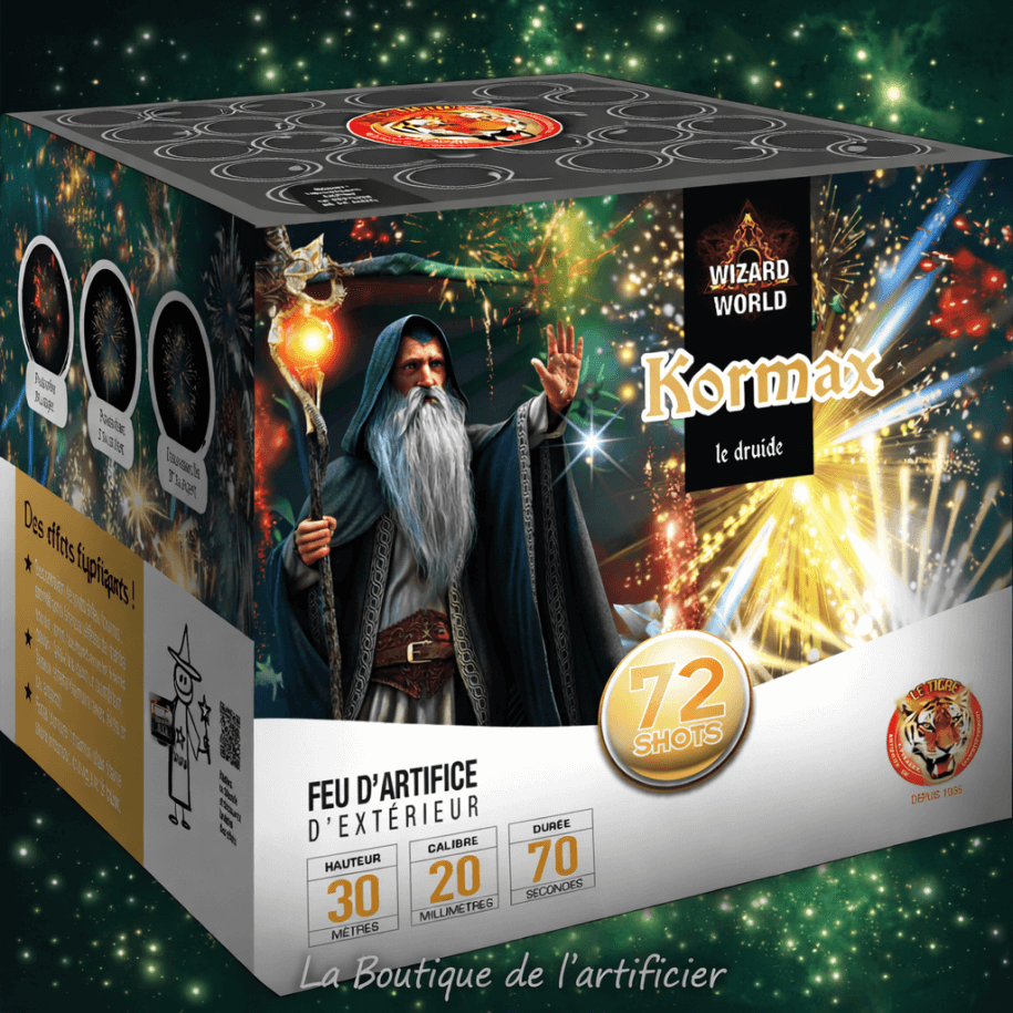 Compact KORMAX – 72 Shots Effets Kamuro et Bouquets Scintillants - La Boutique De L'artificier