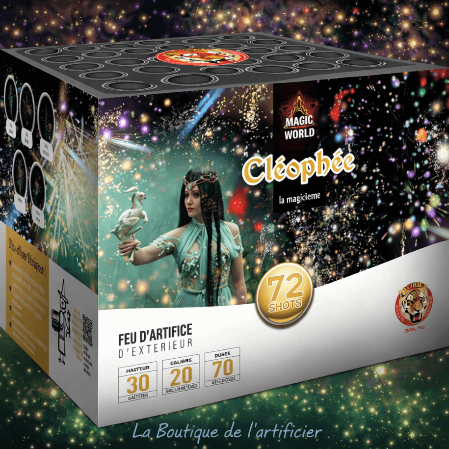 Compact CLEOPHÉE – 72 Shots Effets Kamuro et Cascades Argentées - La Boutique De L'artificier