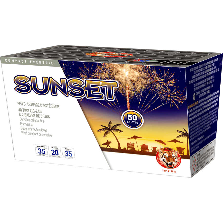 Compact SUNSET NRS – 50 Coups Bombettes Multicolores en Zig-Zag - La Boutique De L'artificier