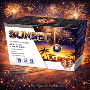 Compact SUNSET NRS – 50 Coups Bombettes Multicolores en Zig-Zag - La Boutique De L'artificier
