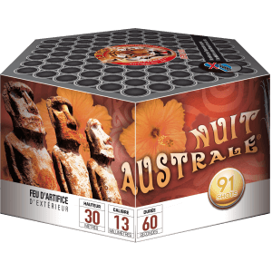 Compact NUIT AUSTRALE – 91 Coups Multicolores avec Comètes Traçantes et Sifflets - La Boutique De L'artificier