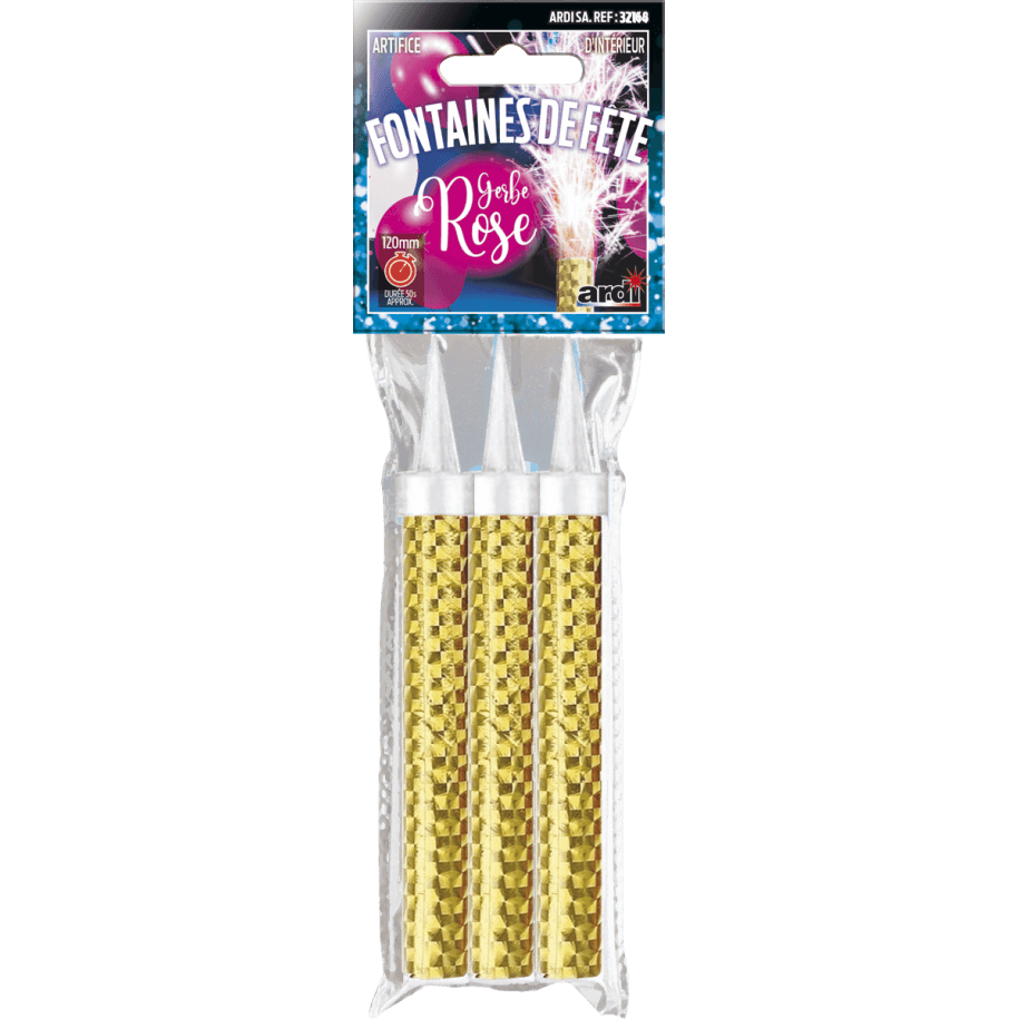 SACHET DE 3 FONTAINES 120MM GERBE ROSE - La Boutique De L'artificier