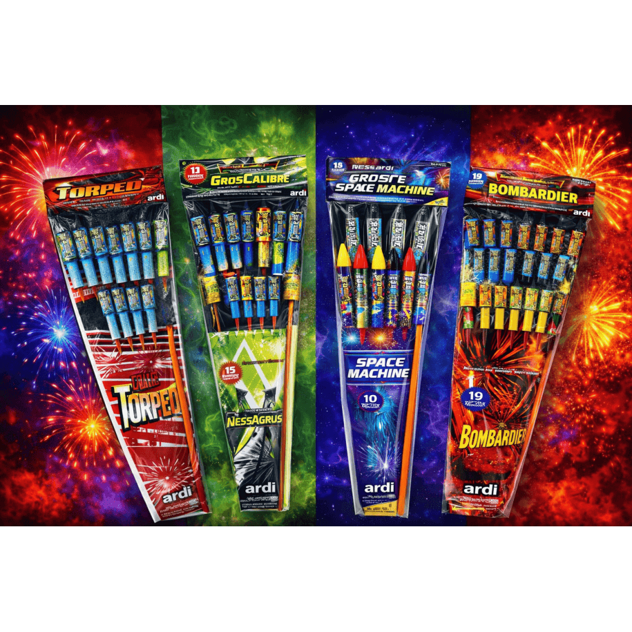 Pack Fusées Gros Calibre – Bombardier, Torpedo, Space Machine & Criss Cross - La Boutique De L'artificier
