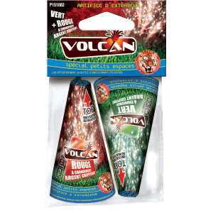 Duo de Petits Volcans Double Effets – Rouge et Vert Crépitants F2 - La Boutique De L'artificier