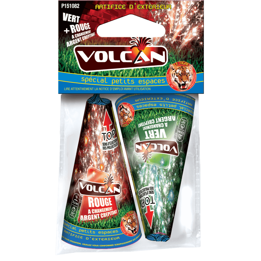 Duo de Petits Volcans Double Effets – Rouge et Vert Crépitants F2 - La Boutique De L'artificier