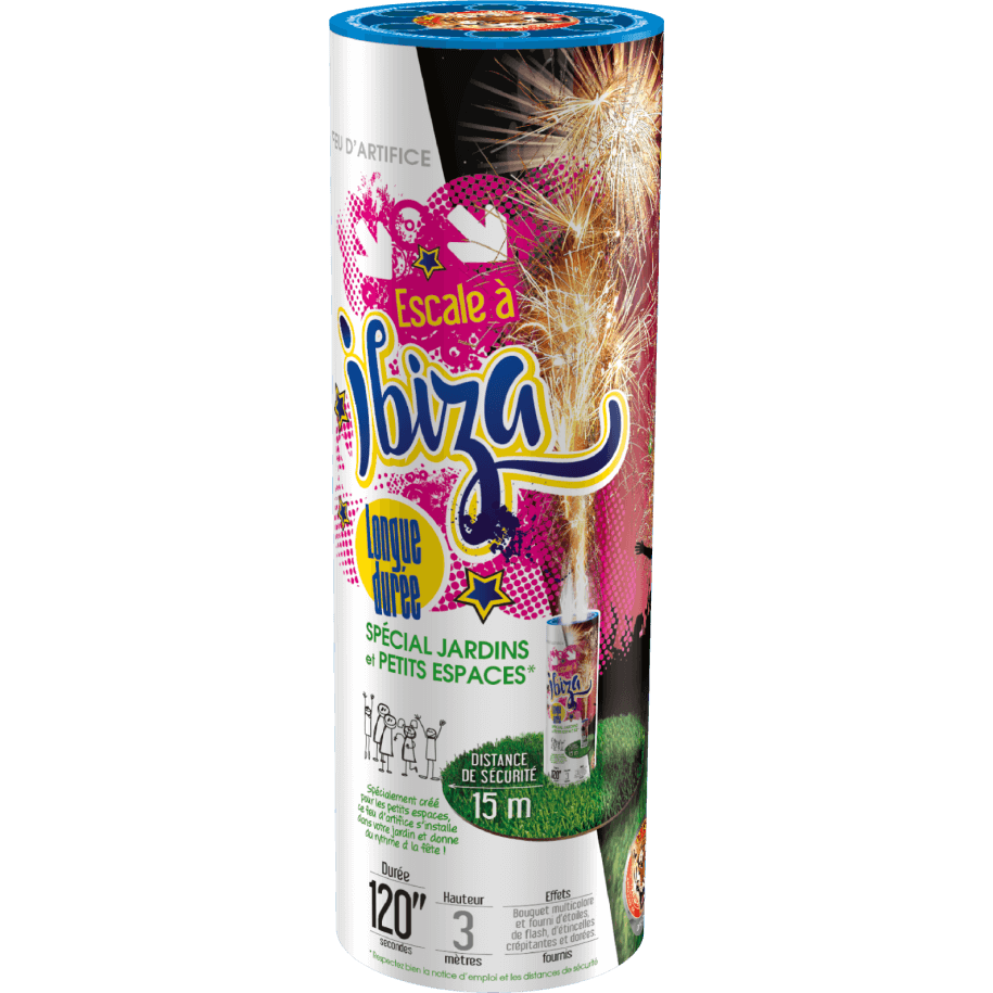 Escale à Ibiza – Grande Fontaine Multicolore Crépitante F2 - La Boutique De L'artificier