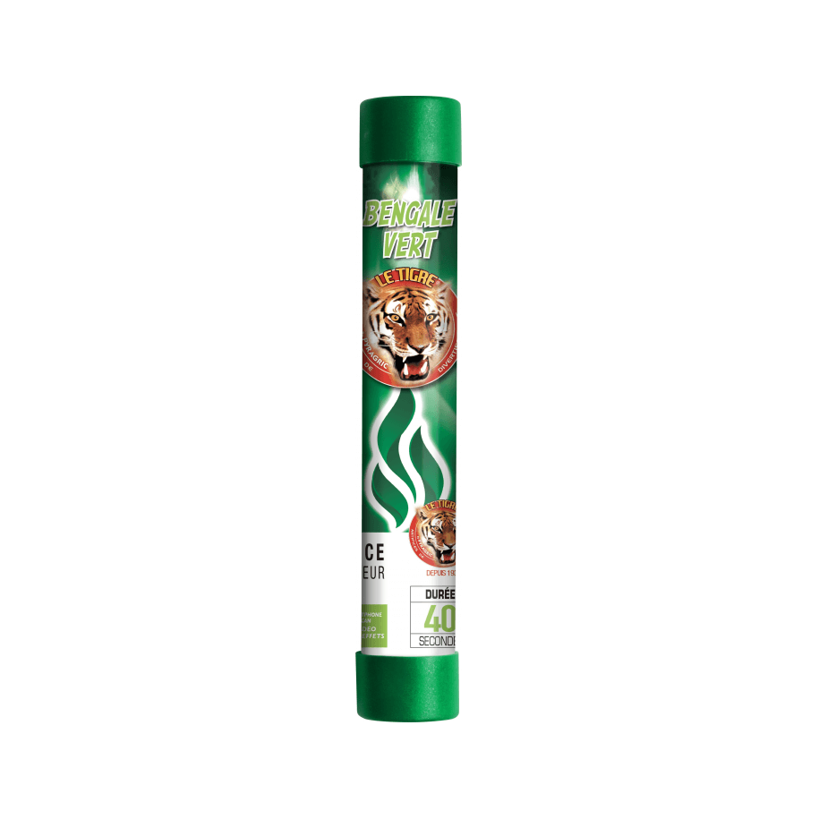 Bengale Vert – Flamme Lumineuse 40 Secondes Le Tigre F1 - La Boutique De L'artificier