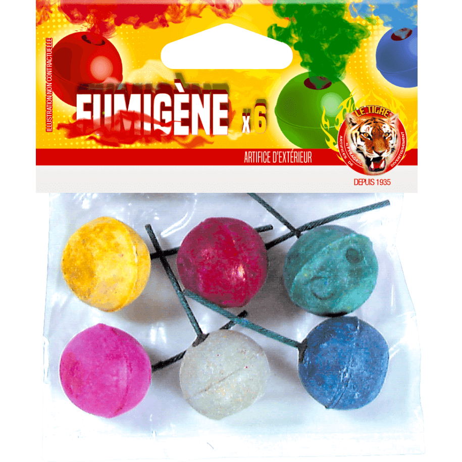 6 Boules Fumigènes Assorties – Sachet Couleurs Variées T1 - La Boutique De L'artificier
