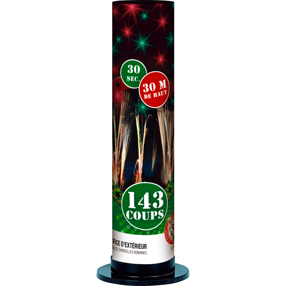 Œil de Paon – Chandelle 143 Coups Sifflante Multicolore F2 - La Boutique De L'artificier