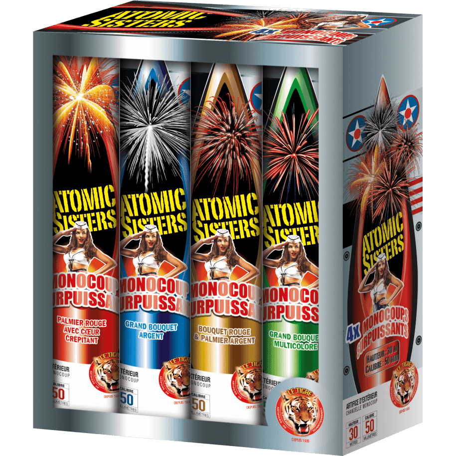 Atomic Sisters – 4 Monocoups 50 mm Ultra Puissants F3 - La Boutique De L'artificier