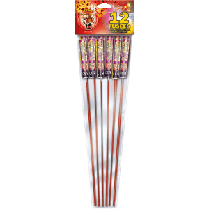 Stary Night – Lot de 12 Fusées Sifflantes Final Rouge Or Vert F2 - La Boutique De L'artificier