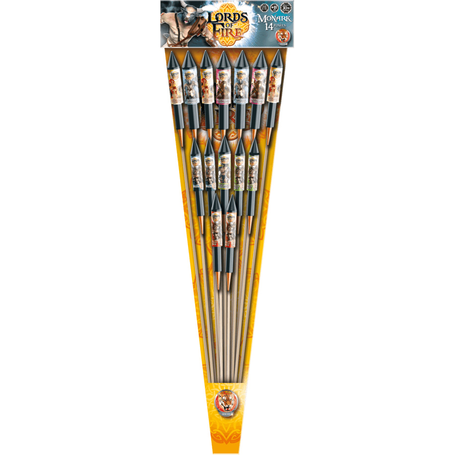 Monark – Lords of Fire – Assortiment de 14 Fusées Multicolores F2 - La Boutique De L'artificier