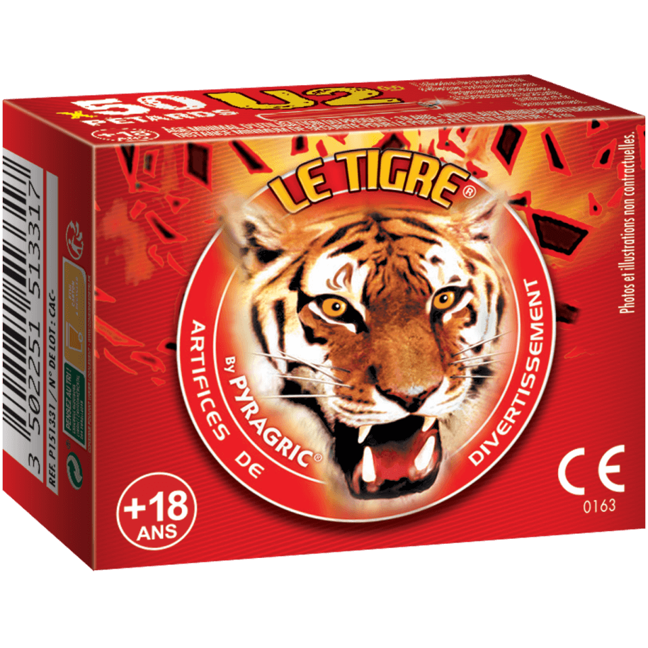 Pétards U2 Le Tigre – Boîte de 50 Pétards Sonores F2 - La Boutique De L'artificier
