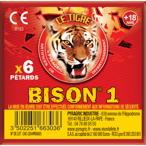 Bison N°1 – Paquet de 6 Pétards Mythiques Le Tigre Pyragric F2 - La Boutique De L'artificier