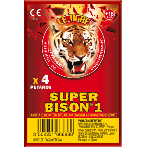Super Bison 1 – Paquet de 4 Pétards Très Puissants Le Tigre Pyragric F2 - La Boutique De L'artificier