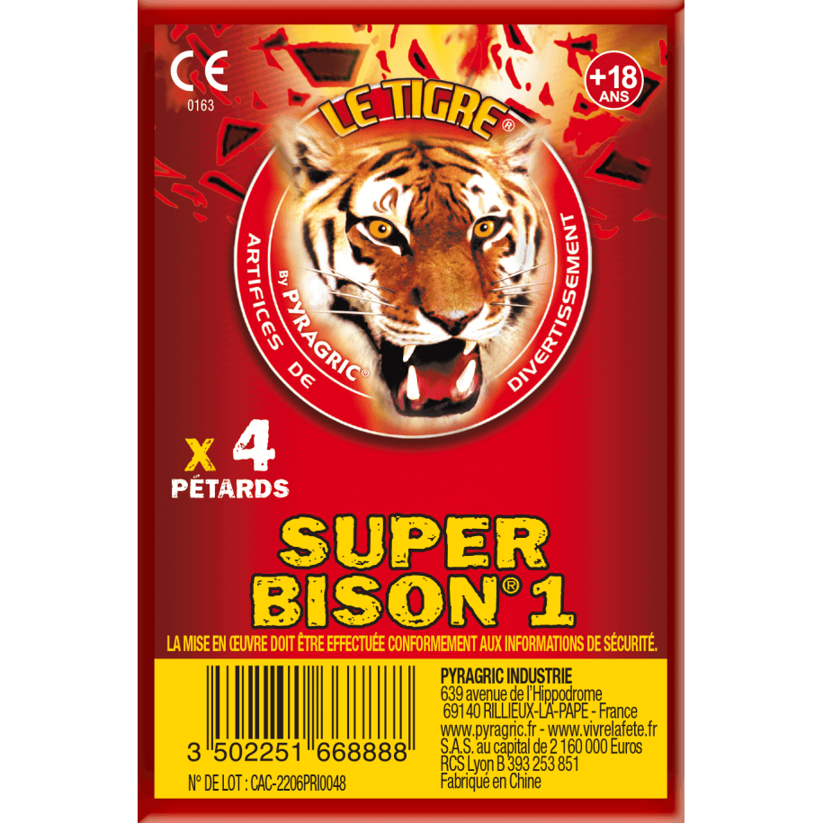 Super Bison 1 – Paquet de 4 Pétards Très Puissants Le Tigre Pyragric F2 - La Boutique De L'artificier