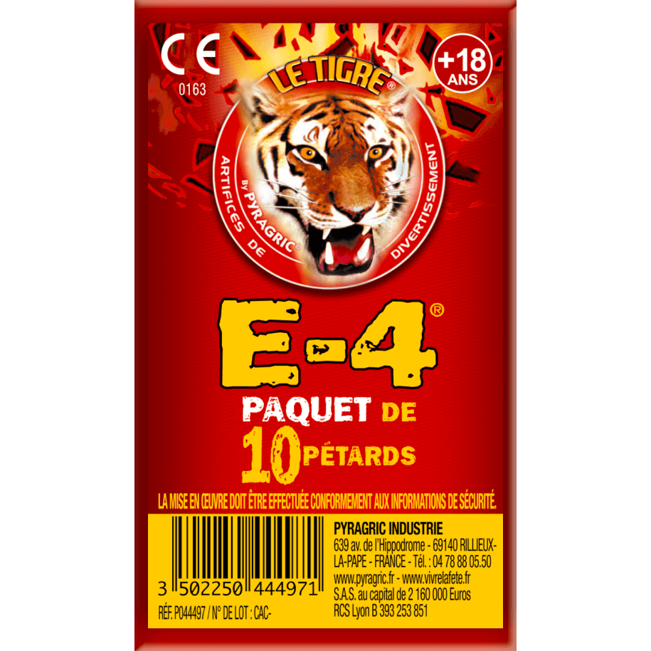 E-4 – Paquet de 10 Pétards Classiques Le Tigre Pyragric F2 - La Boutique De L'artificier