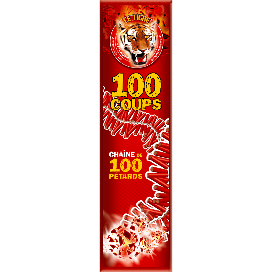 Pétards Le Tigre 100 CPS Pyragric – Chaîne de 100 pétards méchés F2 - La Boutique De L'artificier