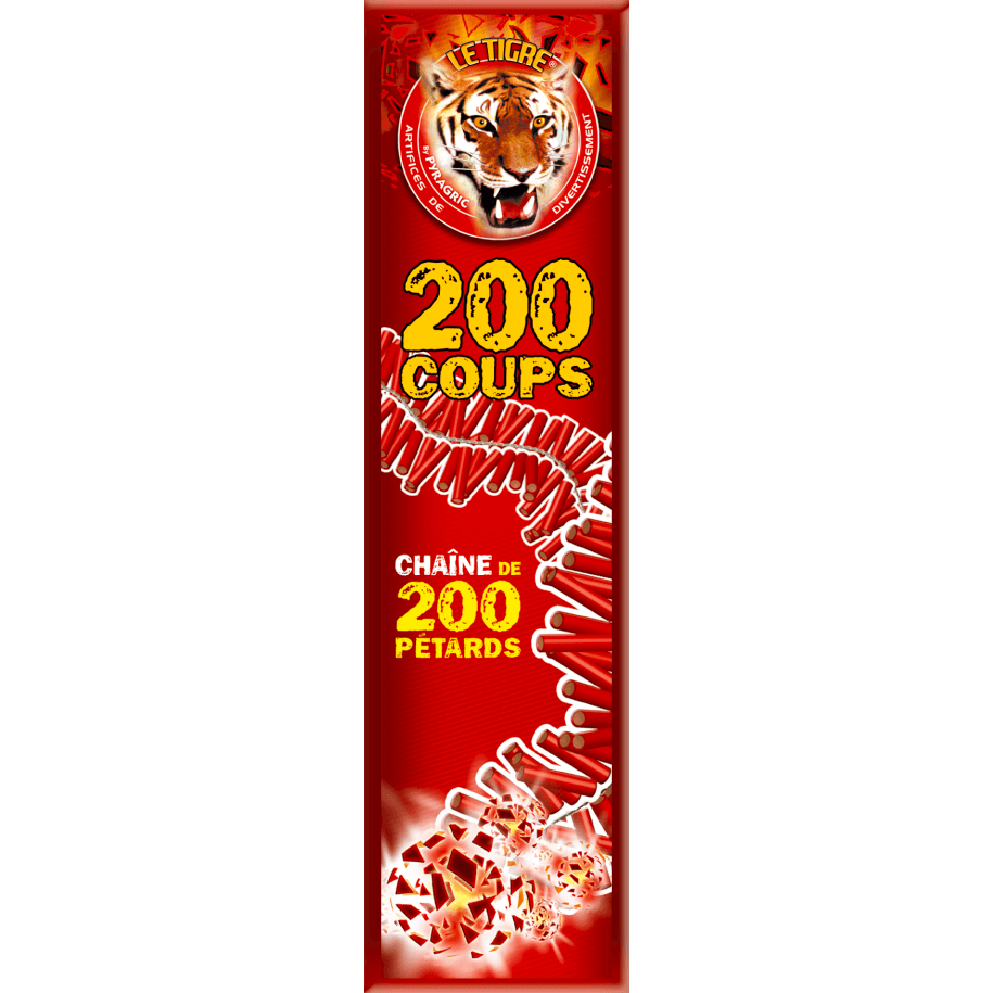 Pétards Le Tigre 200 CPS Pyragric – Chaîne de 200 pétards méchés F3 - La Boutique De L'artificier
