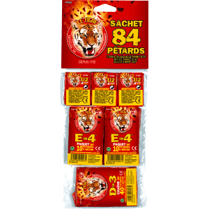 Mix 84 Pétards Le Tigre Pyragric – Assortiment de pétards F2 (U2, E-4, D-3) - La Boutique De L'artificier