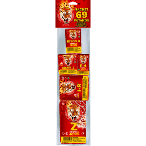 Sachet 69 Pétards Le Tigre Pyragric – Assortiment Best Of (Bison, E-4, Z) F3 - La Boutique De L'artificier