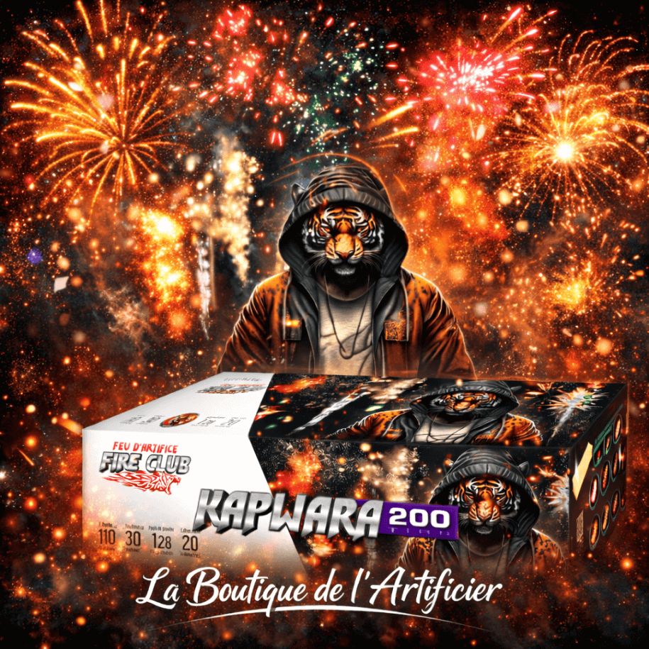 Feu automatique Fire Club Kapwara 200 tirs – Batterie palmiers et kamuro final crépitant F2 - La Boutique De L'artificier