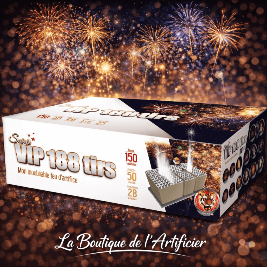 Feu d’artifice automatique Soirée V.I.P. 188 tirs – 150 sec – Batterie spectacle F2 - La Boutique De L'artificier