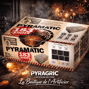 Feu d’artifice automatique Pyramatic 183 tirs – 120 sec – Batterie spectacle F3 - La Boutique De L'artificier