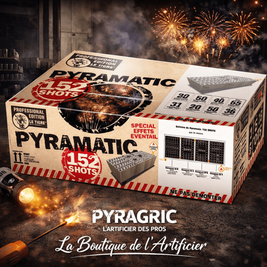 Feu d’artifice automatique Pyramatic 152 tirs – 90 sec – Batterie spectacle F3 - La Boutique De L'artificier