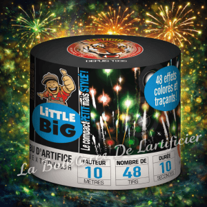 Compact LITTLE BIG CHARLIE – 48 Boules Rouges et Vertes avec Final Crépitant Or - La Boutique De L'artificier