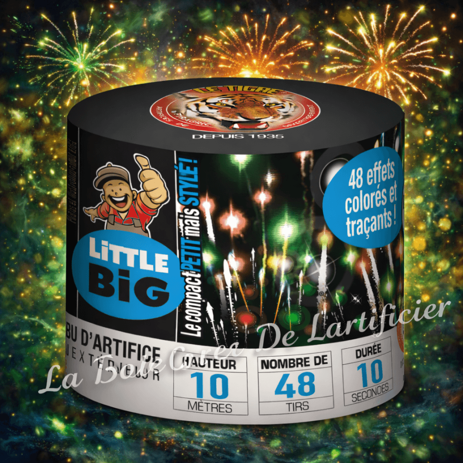 Compact LITTLE BIG CHARLIE – 48 Boules Rouges et Vertes avec Final Crépitant Or - La Boutique De L'artificier