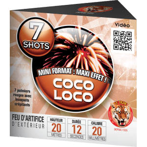 Compact COCO LOCO – 7 Shots Palmiers Rouges avec Final Crépitant - La Boutique De L'artificier