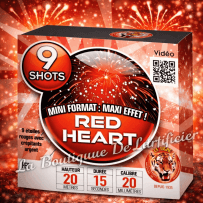Compact RED HEART – 9 Shots Étoiles Rouges et Scintillements Argentés - La Boutique De L'artificier
