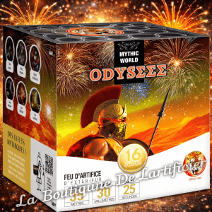 Compact ODYSSEE – 16 Coups Multicolores avec Bouquet Final Crépitant - La Boutique De L'artificier